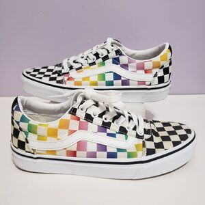 Van's Checkerboard Black White Rainbow Women's Sz 7 Men's Sz 5.5 Unisex Shoes